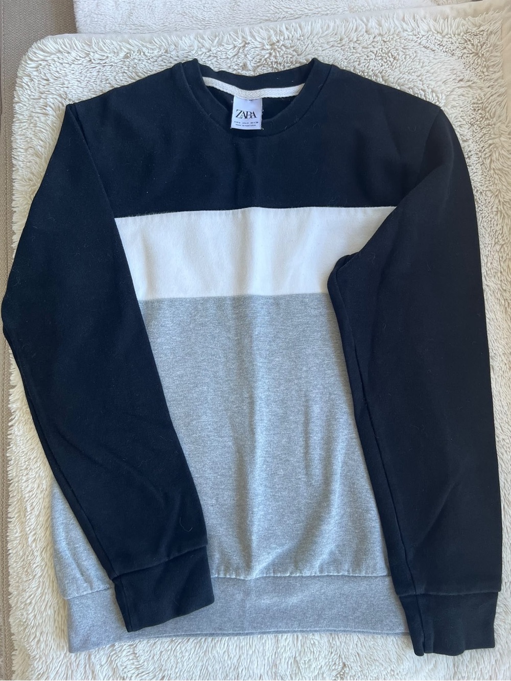 Zara Black, White & Gray Block Crewneck Sweater